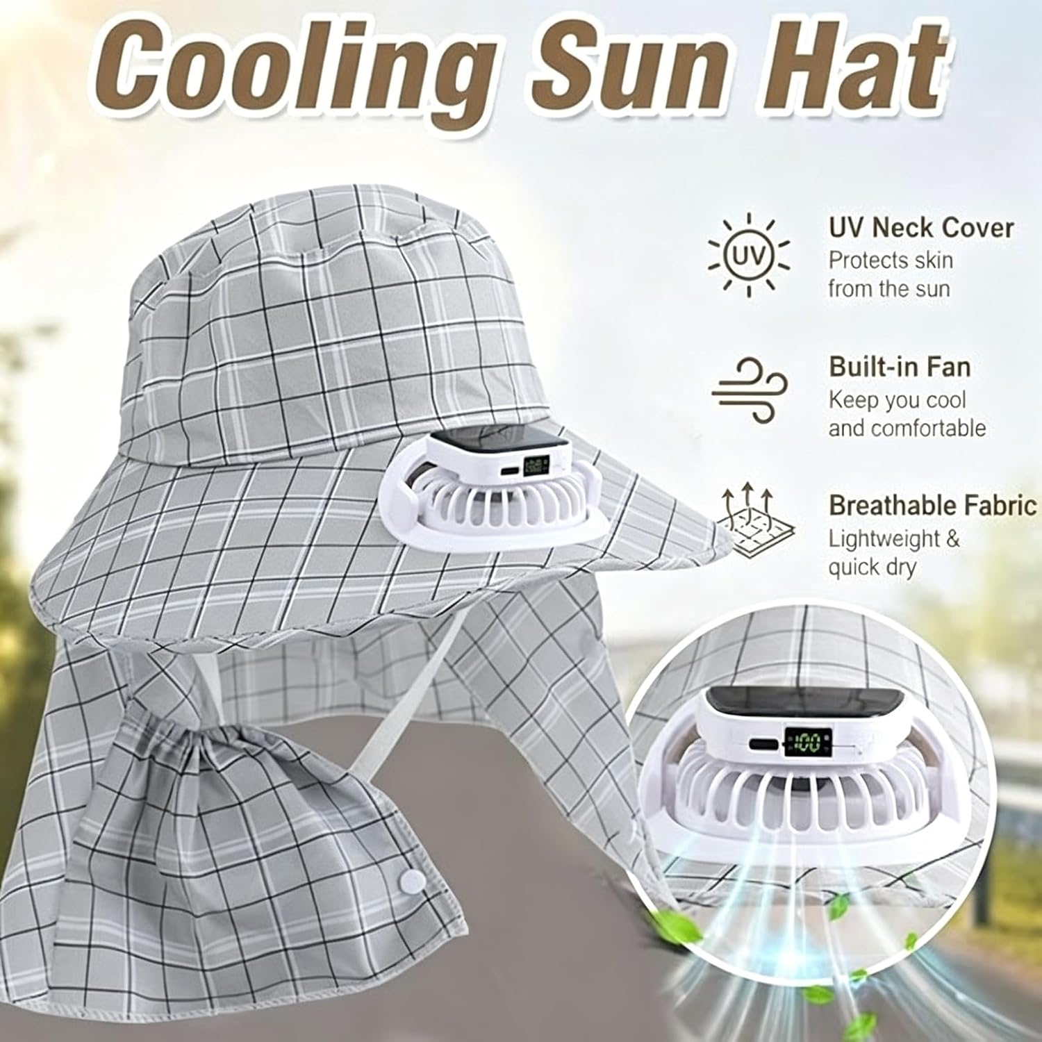 1PC Solar Power Neck Guard Fan - Visor Sun Hat 评论和价格