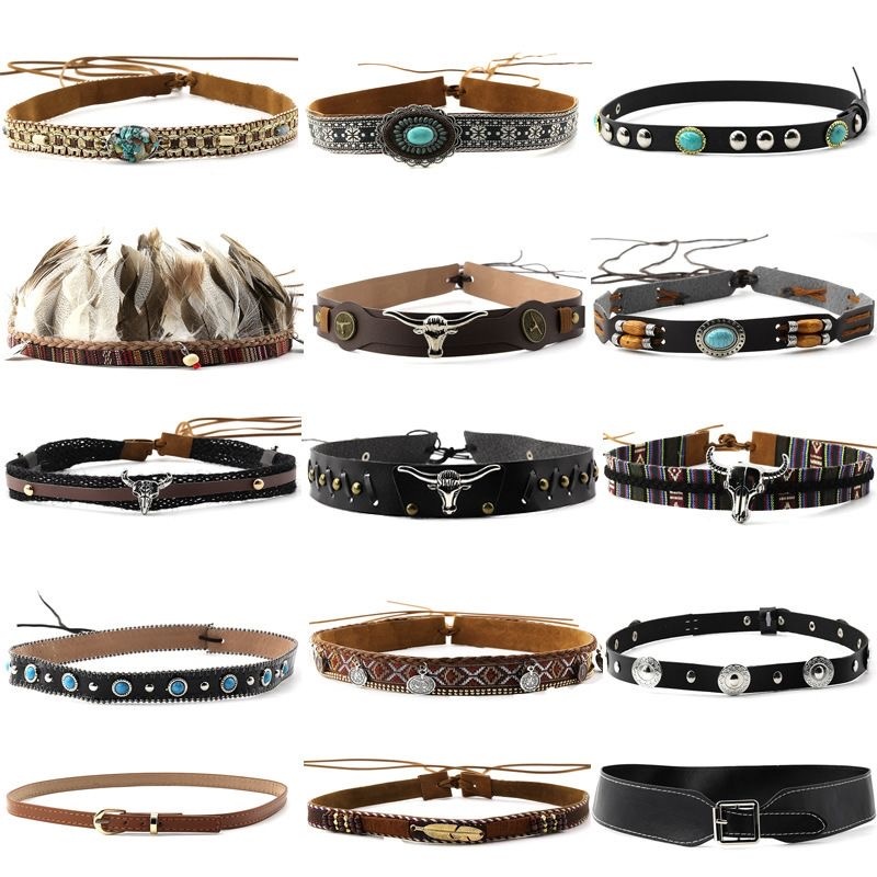 Retro Ethnic Style Belt, Headb - Cowboy Hat Straw 评论和价格